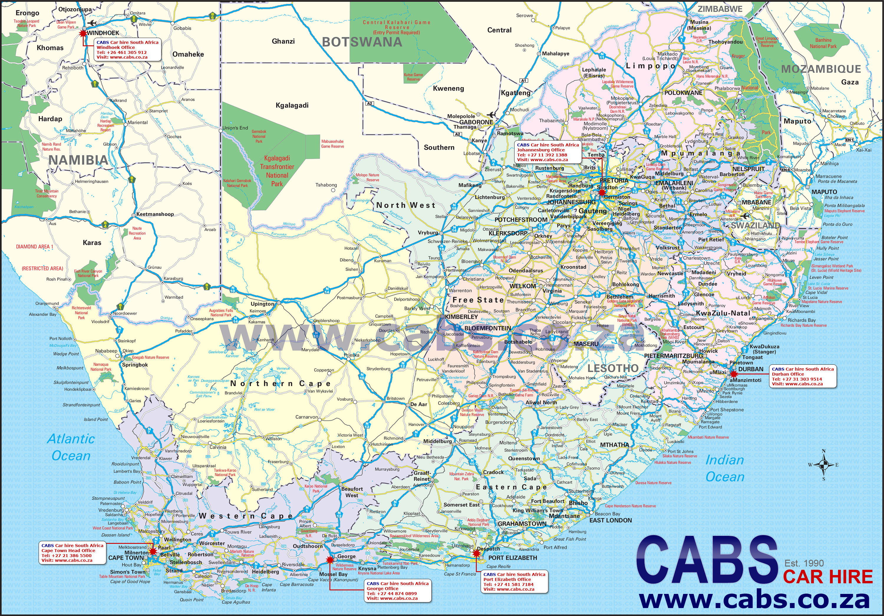 Route Map South Africa Map Of South Africa - Cabs Car Hire South Africa